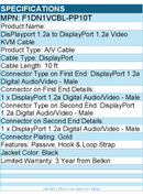 Belkin F1DN1VCBL-PP10t DisPlayport 1.2a to DisplayPort 1.2a Video KVM Cable