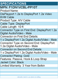 Belkin F1DN1VCBL-PP10t DisPlayport 1.2a to DisplayPort 1.2a Video KVM Cable