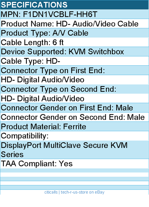 Belkin F1DN1VCBLF-HH6T Audio/Video Cable - 6 ft for KVM Switchbox