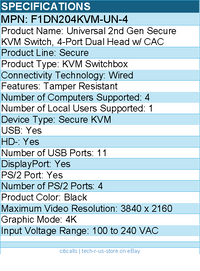 Belkin F1DN204KVM-UN-4 Universal 2nd Gen Secure KVM Switch - Black