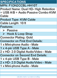 Belkin F1DN2CCBL-HH10T KVM Cable for Audio/Video Device, Computer, KVM Switch