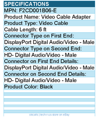 Belkin F2CD001B06-E DisplayPort to Video Cable - 2m/6.6ft - 4K - M/M - Black