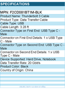 Belkin F2CD081bt1M-BLK 60W Thunderbolt 3 USB-C to USB-C Cable - USB 3.1