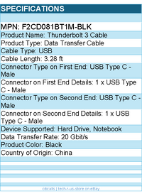 Belkin F2CD081bt1M-BLK 60W Thunderbolt 3 USB-C to USB-C Cable - USB 3.1