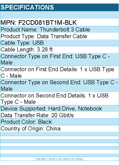 Belkin F2CD081bt1M-BLK 60W Thunderbolt 3 USB-C to USB-C Cable - USB 3.1