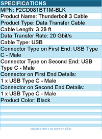 Belkin F2CD081BT1M-BLK 60W Thunderbolt 3 USB-C to USB-C Cable - Black