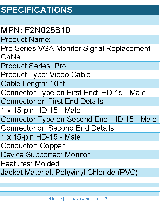Belkin F2N028b10 Pro Series VGA Monitor Signal Replacement Cable