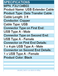 Belkin F3U134B03 USB Extender Cable - Type A Male - Type A Female USB - 3ft