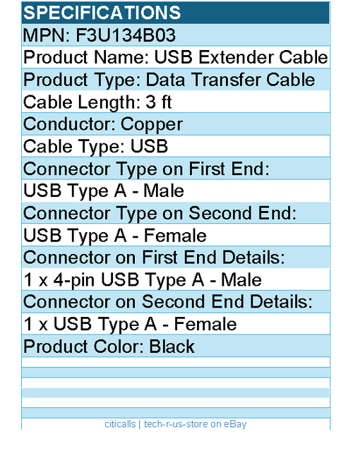 Belkin F3U134B03 USB Extender Cable - Type A Male - Type A Female USB - 3ft