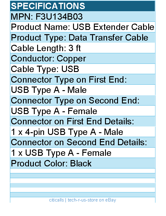 Belkin F3U134B03 USB Extender Cable - Type A Male - Type A Female USB - 3ft