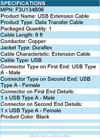 Belkin F3U134B06 USB Extension Cable - Type A Male USB - Type A Female USB - 6ft