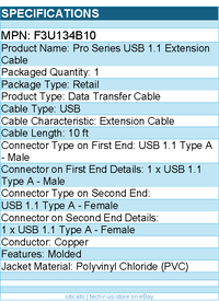 Belkin F3U134B10 Pro Series USB 1.1 Extension Cable - Molded - Black