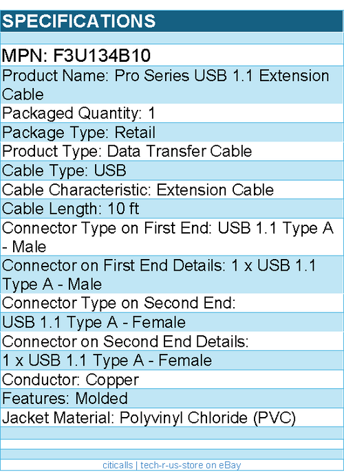 Belkin F3U134B10 Pro Series USB 1.1 Extension Cable - Molded - Black