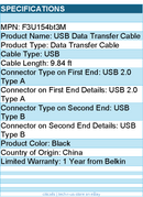 Belkin F3U154bt3M USB Data Transfer Cable - 9.84 ft  - Black