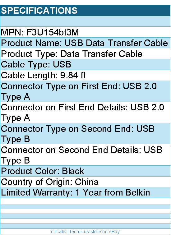 Belkin F3U154bt3M USB Data Transfer Cable - 9.84 ft  - Black