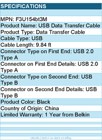 Belkin F3U154bt3M USB Data Transfer Cable - 9.84 ft  - Black