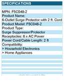Belkin F5C048-2 6 Outlet Home and Office Surge Protector with 2ft Power Cord