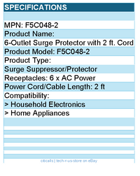 Belkin F5C048-2 6 Outlet Home and Office Surge Protector with 2ft Power Cord