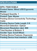 Belkin F5M010QBLK Wired USB Ergonomic Mouse - Optical - Cable - 800 dpi