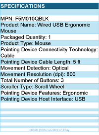 Belkin F5M010QBLK Wired USB Ergonomic Mouse - Optical - Cable - 800 dpi