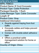Belkin F8B023 - 6' Cord Concealer - Cable Concealer - Gray - 6"" Length - 1 Each