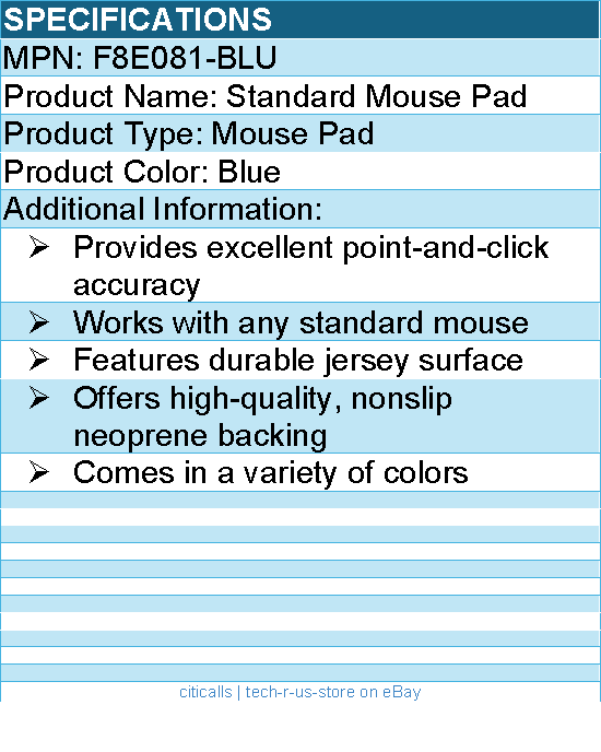 Belkin F8E081-BLU Standard Mouse Pad - Durable jersey surface - Blue