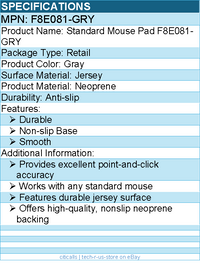 Belkin F8E081-GRY Standard Mouse Pad - Durable, Smooth, Non-slip Base - Gray