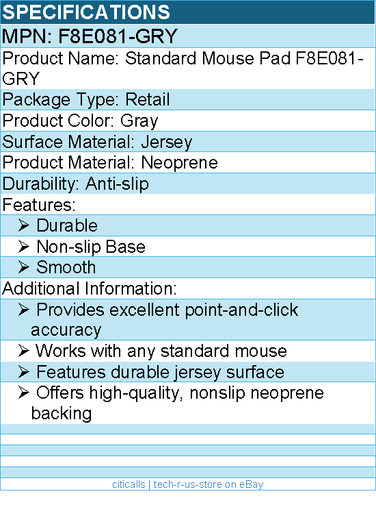 Belkin F8E081-GRY Standard Mouse Pad - Durable, Smooth, Non-slip Base - Gray