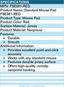 Belkin F8E081-RED Standard Mouse Pad - Neoprene - Durable, Smooth - Red