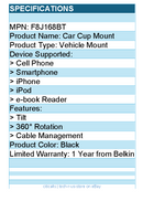 Belkin F8J168bt Vehicle Mount for Cell Phone, Smartphone, iPhone, iPod