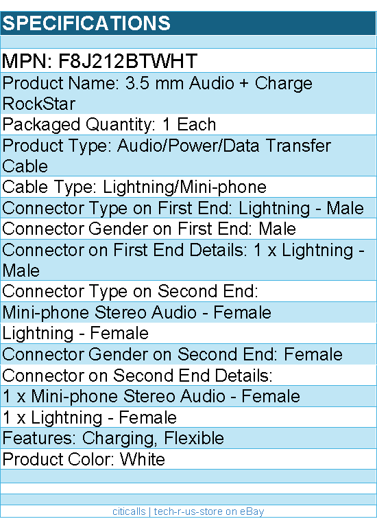 Belkin F8J212btWHT 3.5 mm Audio and Charge for iPhone and iPad Adapter