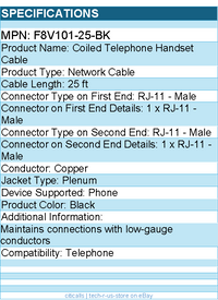 Belkin F8V101-25-BK Coiled Telephone Handset Cable - RJ-11 Male - Black
