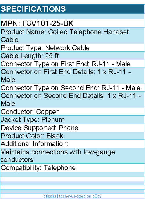 Belkin F8V101-25-BK Coiled Telephone Handset Cable - RJ-11 Male - Black