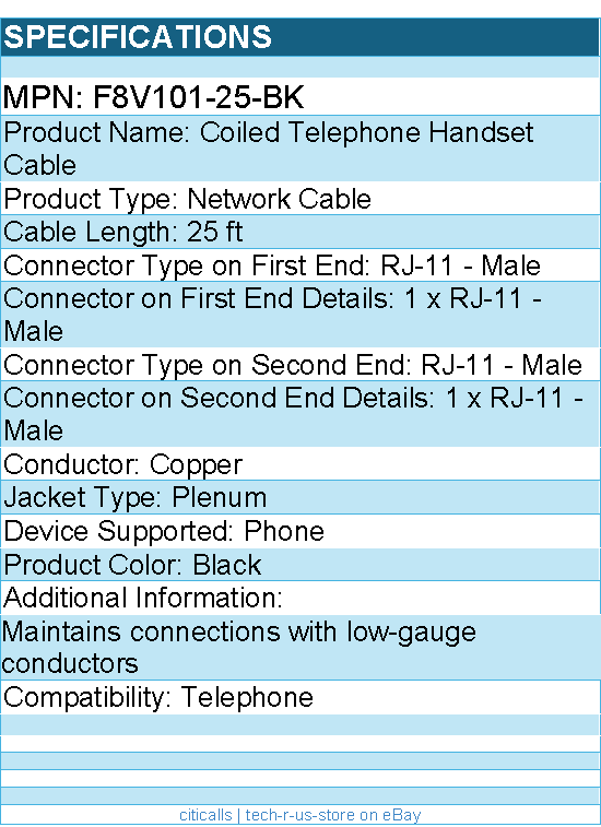Belkin F8V101-25-BK Coiled Telephone Handset Cable - RJ-11 Male - Black