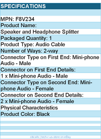 Belkin F8V234 Speaker and Headphone Splitter - Mini-phone Female - Black