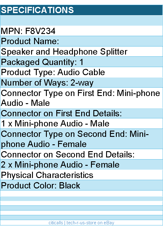 Belkin F8V234 Speaker and Headphone Splitter - Mini-phone Female - Black