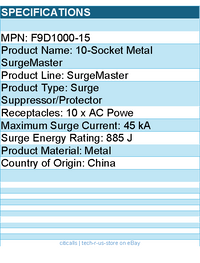 Belkin F9D1000-15 10-Outlet Metal Surge Protector - 15ft Cord - Straight Plug