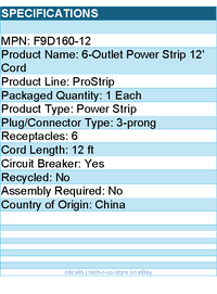 Belkin F9D160-12 6-Outlet Power Strip w/ On-Off Switch - 12ft - Straight Plug