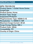 Belkin F9H100-CW 1 Outlet SurgeCube - Grounded Outlet & Protected Light Indicato