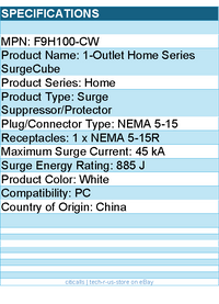 Belkin F9H100-CW 1 Outlet SurgeCube - Grounded Outlet & Protected Light Indicato