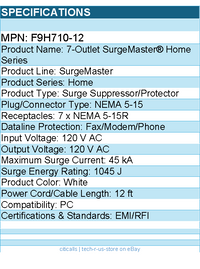Belkin F9H710-12 7 Outlet Power Strip Surge Protector with 12ft Power Cord