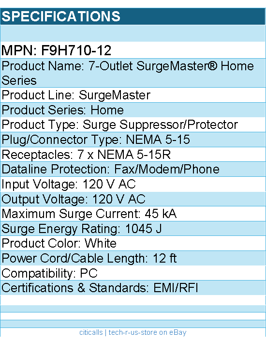 Belkin F9H710-12 7 Outlet Power Strip Surge Protector with 12ft Power Cord