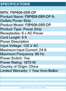 Belkin F9P609-05R-DP 6 Outlet Power Strip - 5 foot cord - White