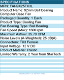 StarTech FAN9X25TX3L 92x25mm Ball Bearing Quiet Computer Case Fan