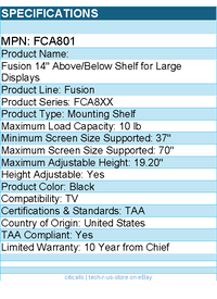 Chief FCA801 Fusion 14" Above/Below Camera Shelf - For Large Displays