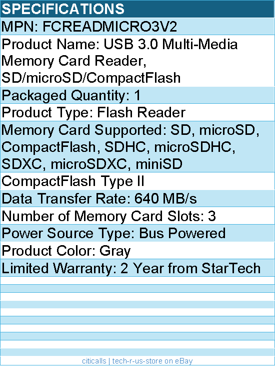 StarTech FCREADMICRO3V2 USB 3.0 Multi-Media Memory Card Reader, SD/microSD