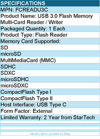 StarTech FCREADU3C USB 3.0 Flash Memory Multi-Card Reader / Writer