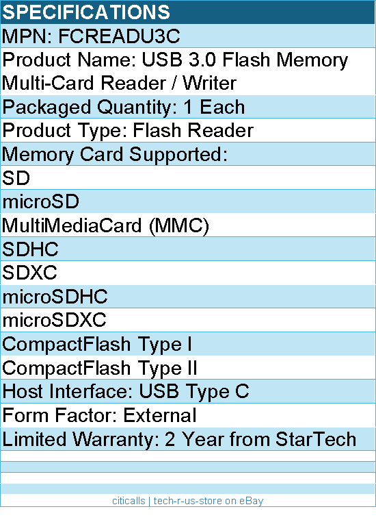 StarTech FCREADU3C USB 3.0 Flash Memory Multi-Card Reader / Writer