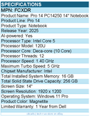 Dell FCXDR Pro 14 PC14250 14" Notebook - Full HD Plus - 60 Hz - Intel Core 5