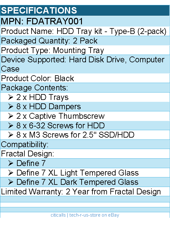 Fractal Design FDATRAY001 Mounting Tray for Hard Disk Drive, Computer Case